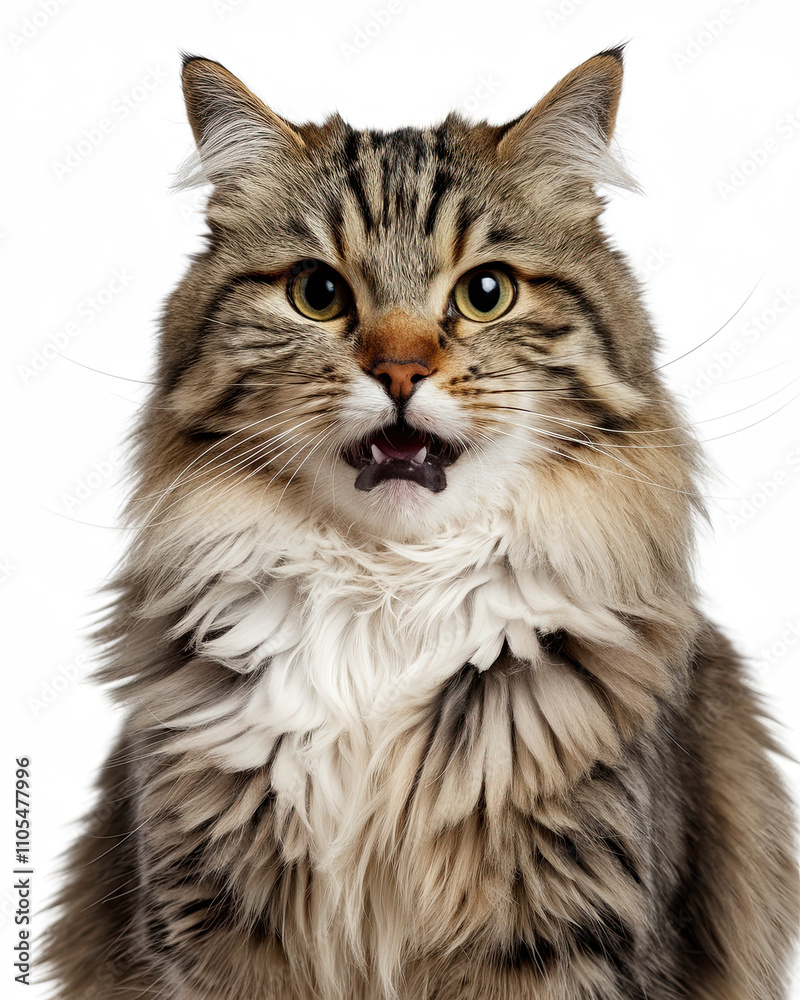 Surprised cat with wide eyes and perked ears, isolated on a white background, capturing a playful and expressive moment, ideal for pet, animal, and humorous themes. Surprised cat with wide eyes and perked ears, isolated on a white background, capturing a playful and expressive moment, ideal for pet, animal, and humorous themes.