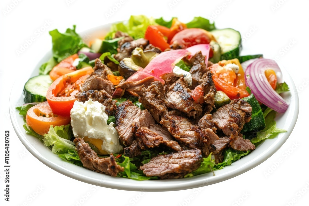 Gyro Salad. Garden-Fresh Greek Dish with Vegetables and Cheese. Delicious Lunch or Dinner Option Gyro Salad. Garden-Fresh Greek Dish with Vegetables and Cheese. Delicious Lunch or Dinner Option