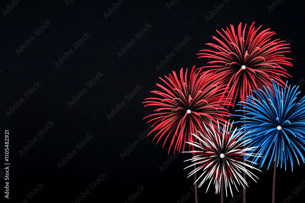 Vibrant Fireworks Display with Red, White, and Blue Colors
