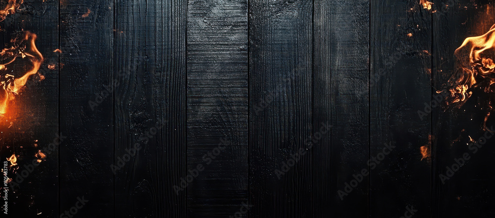 Fire burning on dark wooden planks background Fire burning on dark wooden planks background