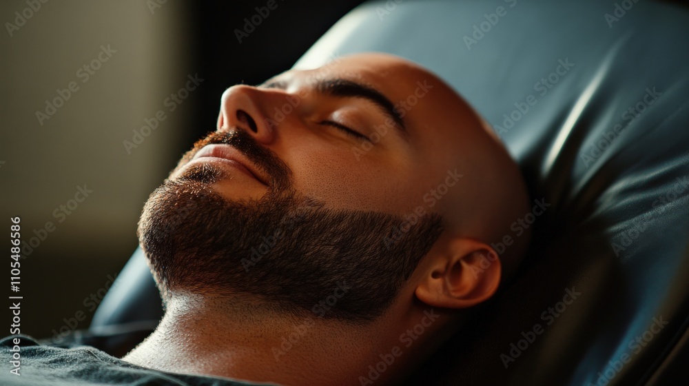 High Quality Close-up of a Man Receiving Micropigmentation Treatment on a Couch by an Esthetician