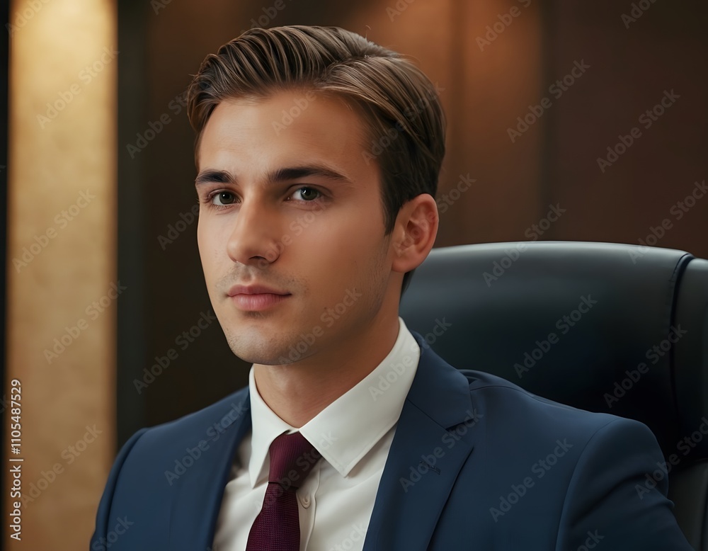 portrait of a young businessman side pose closeup in the office background portrait of a young businessman side pose closeup in the office background