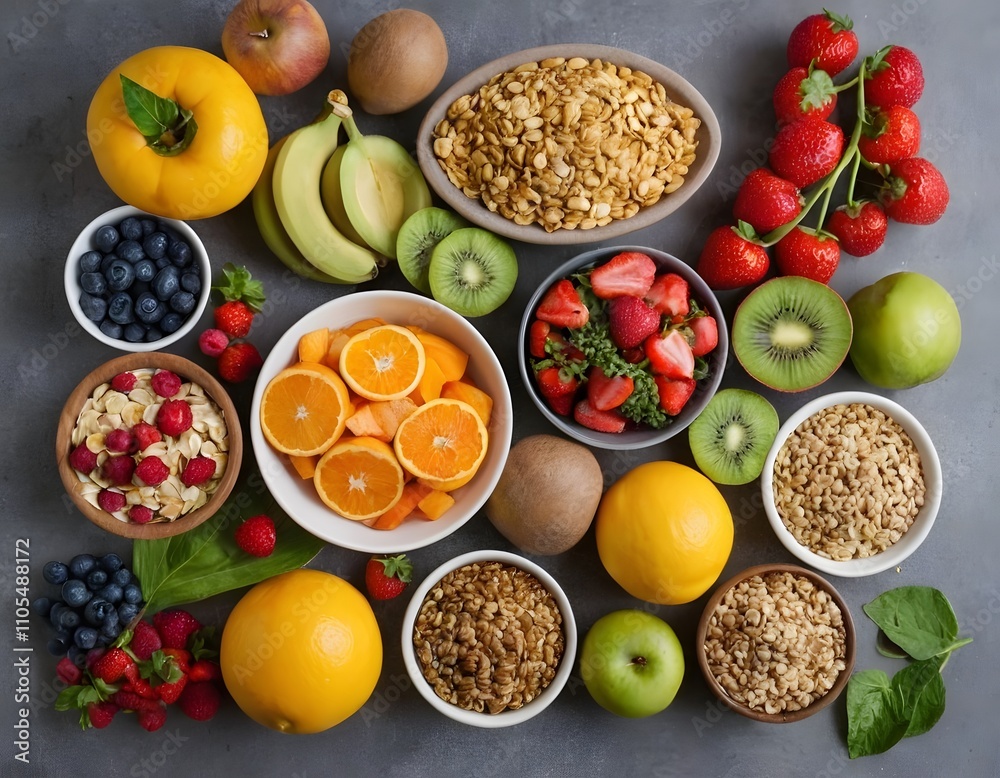 fruits and vegetables with dried fruits lying on a table fruits and vegetables with dried fruits lying on a table
