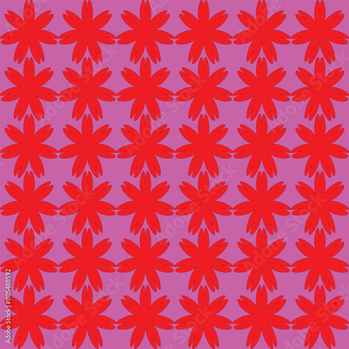 Discover a stunning seamless tile pattern featuring vibrant red and violet shapes. This versatile vector template is perfect for creative projects, backgrounds, and design inspiration.