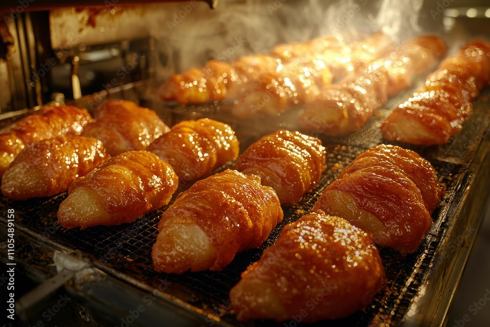 Golden Brown Croissants Baking On A Rack Golden Brown Croissants Baking On A Rack