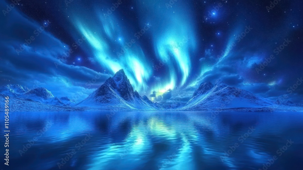 Obraz premium Northern Lights Reflecting on a Still Lake