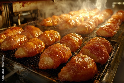 Golden Brown Croissants Baking On A Rack photo