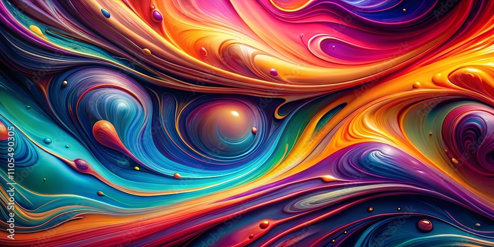 Abstract Swirling Vibrant Hues of Color with Glossy Spheres Abstract Swirling Vibrant Hues of Color with Glossy Spheres