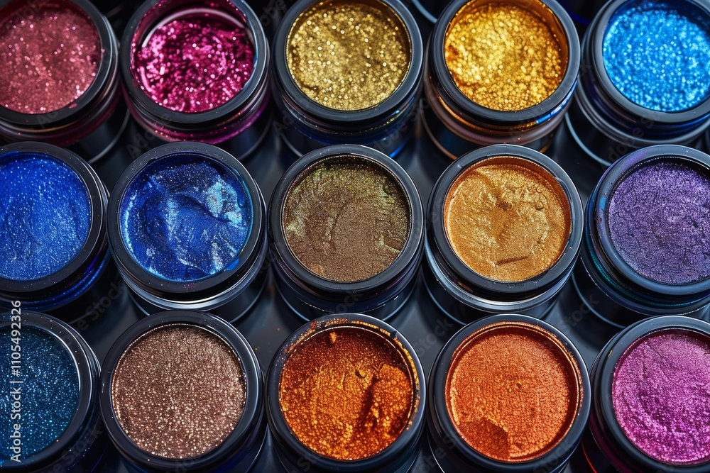 Shimmering metallic paints in an open box, ready for use in design and art