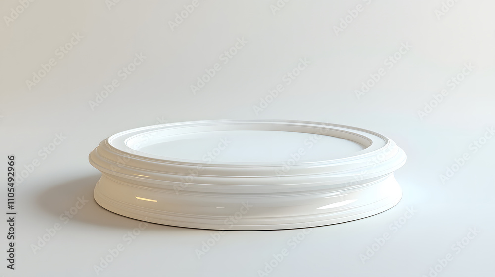 A simple white circular pedestal isolated on a white background. A simple white circular pedestal isolated on a white background.