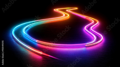 Car motion trails. Speed light streaks background with blurred fast moving speed light effect. Racing cars dynamic LED neon flash effects city road with long exposure night lights illustration.