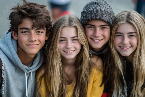 portrait of a smiling pupils, students in the school. boys and girls together at the university . teenagers studying, having time in school. AI Generated AI Generated