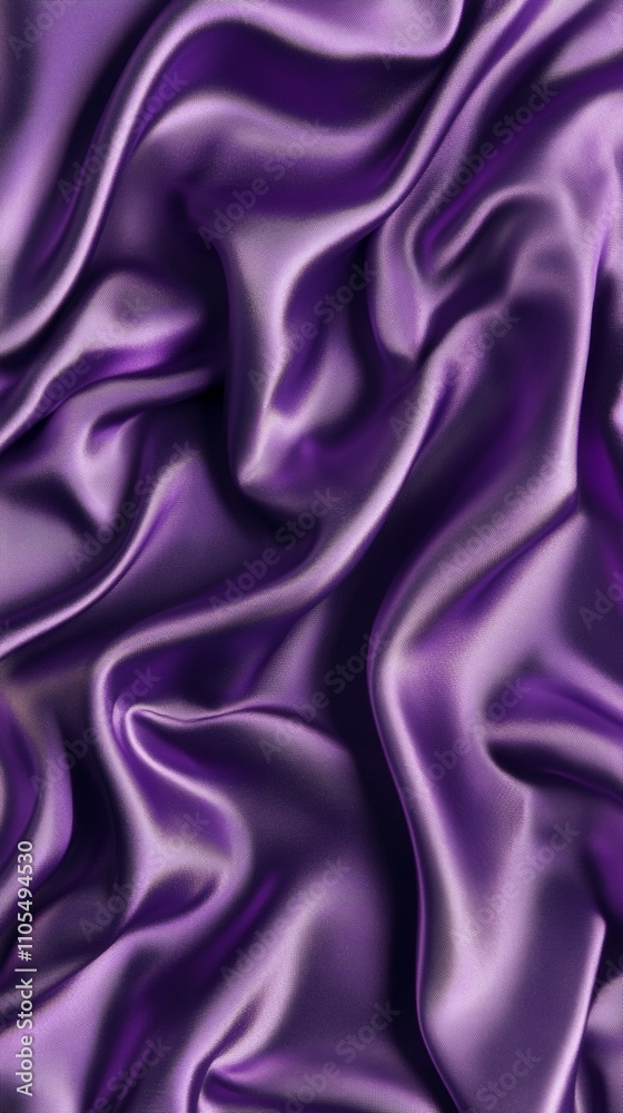 Fototapeta premium Luxurious purple silk fabric elegantly draped, creating a mesmerizing play of light and shadow. Smooth folds and creases form an abstract, sensual texture.