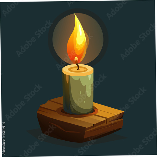 A digital illustration of a candle on a log, perfect for rustic or cozy-themed designs.