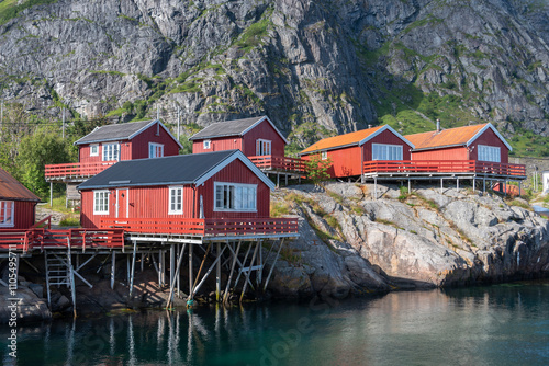Townscape with traditional fishermen's houses, so-called Rorbuer. A i Lofoten in Lofoten district of Norway