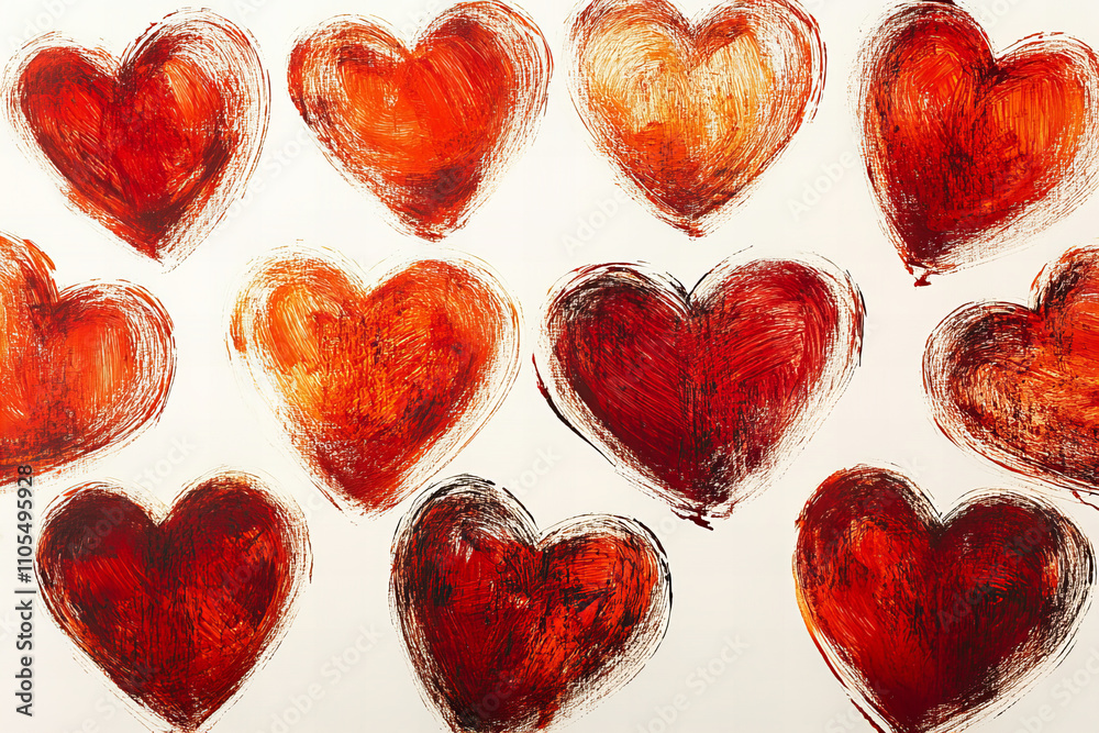 Grunge Red Heart Pattern on White Background, Romantic Illustration for Valentine’s Day, Love-Themed Art for Greeting Cards, Wedding Invitations, or Holiday Decorations Grunge Red Heart Pattern on White Background, Romantic Illustration for Valentine’s Day, Love-Themed Art for Greeting Cards, Wedding Invitations, or Holiday Decorations