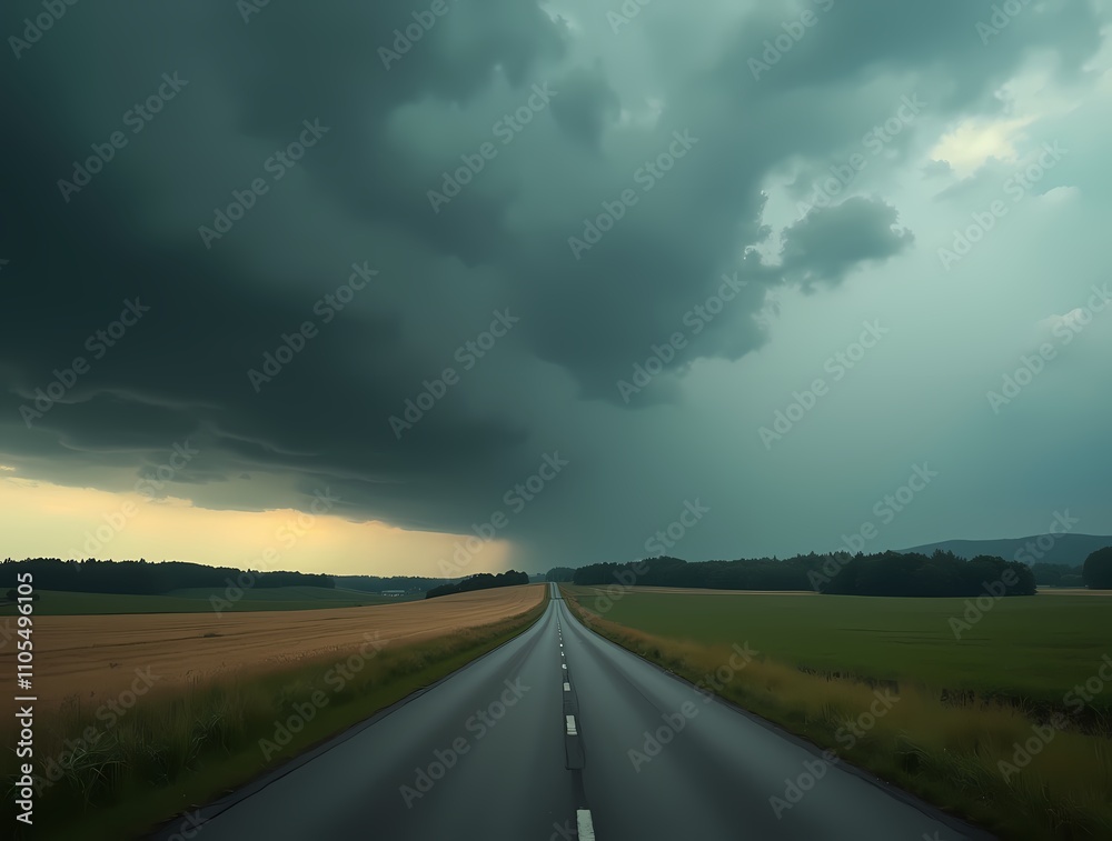 Naklejka premium Road through Fields to the storm