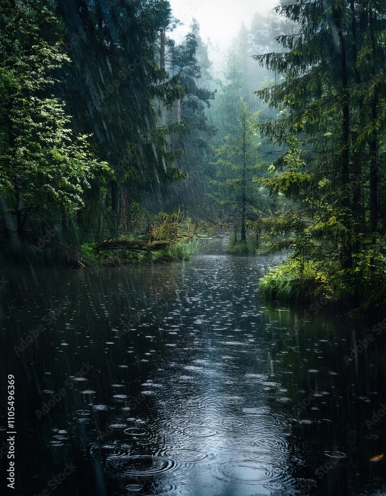 Obraz premium Small stream running through a forest filled with trees