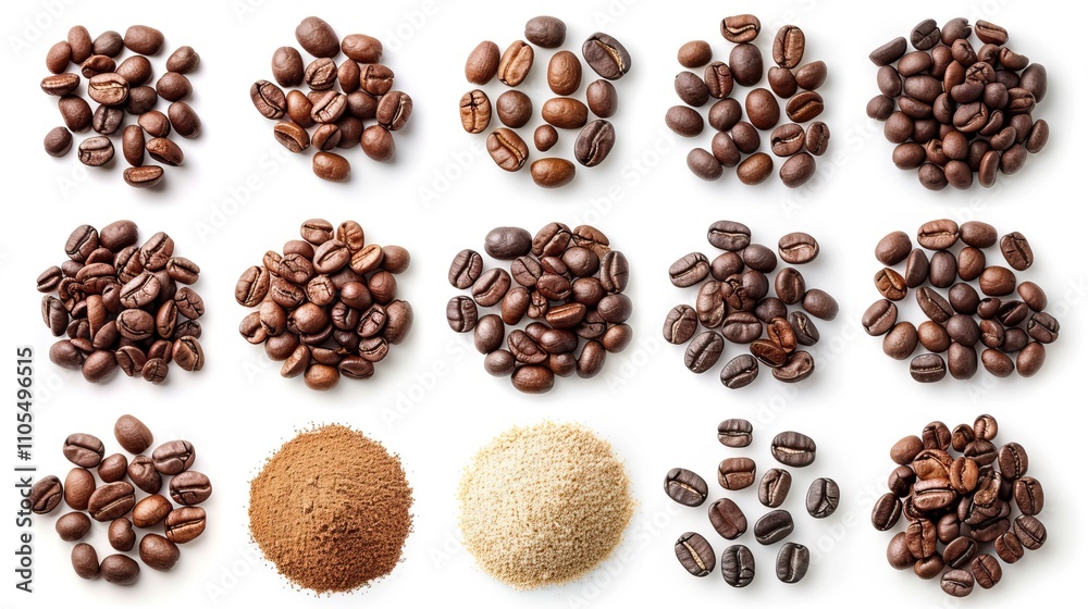 collection of various coffee beans with different textures isolated on white background collection of various coffee beans with different textures isolated on white background
