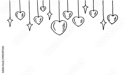 Doodle cartoon drawing hanging decoration of heart and star shapes.
