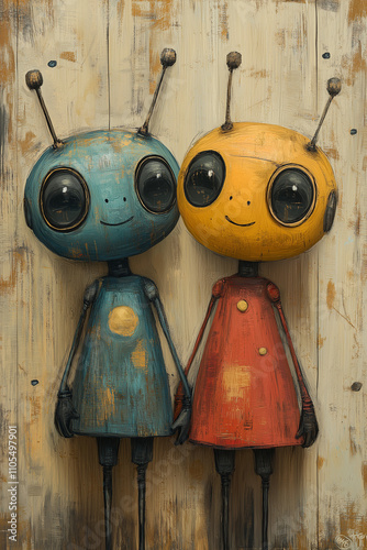 illustration robots bizarre rigolo, étrange, fun, dessin, mignon, tout-petits, adorable, joli, fun, robotique, androïde
