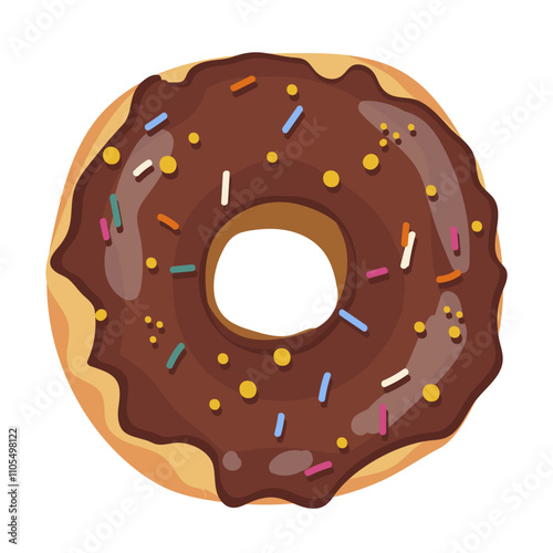 Birthday doughnut vector hand drawn design. Birthday donut cake desserts with chocolate cream, sprinkles yummy food. Vector illustration hand drawn.