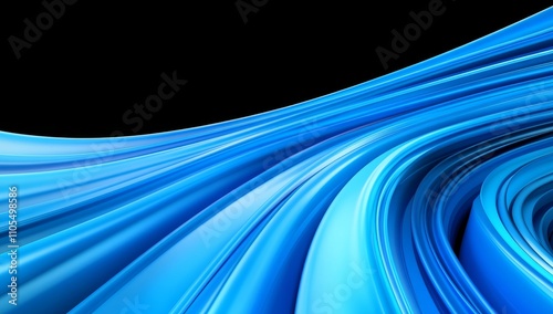 3D abstract blue glowing lines on black background, fiber optic concept