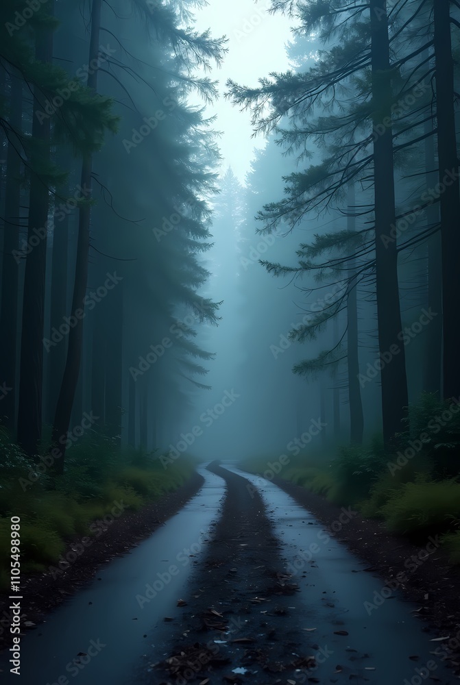 Naklejka premium Road through the forest to the storm