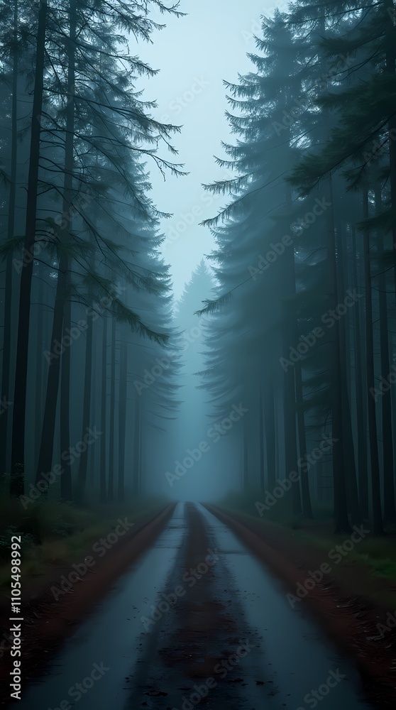 Fototapeta premium Road through the forest to the storm