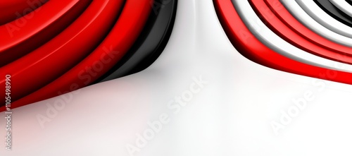3D rendering of curved white background with red and black lines
