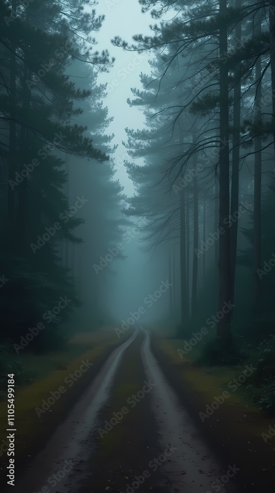 Fototapeta premium Road through the forest to the storm