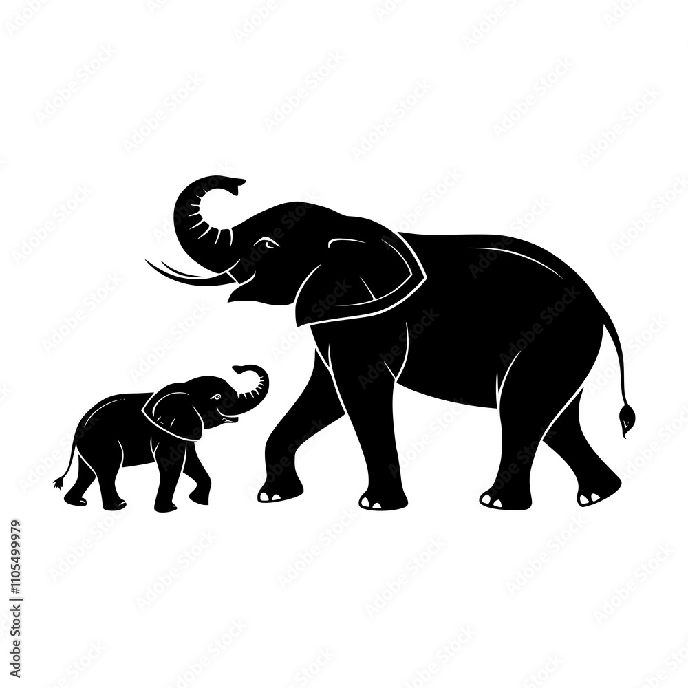 Obraz premium Mother Elephant and Calf Silhouette