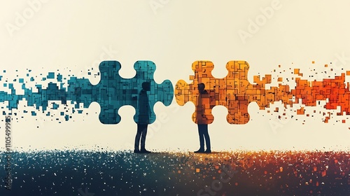 Harmonious Partnership Visualizing Collaborative Synergy Through Interlocking Shapes and Hues