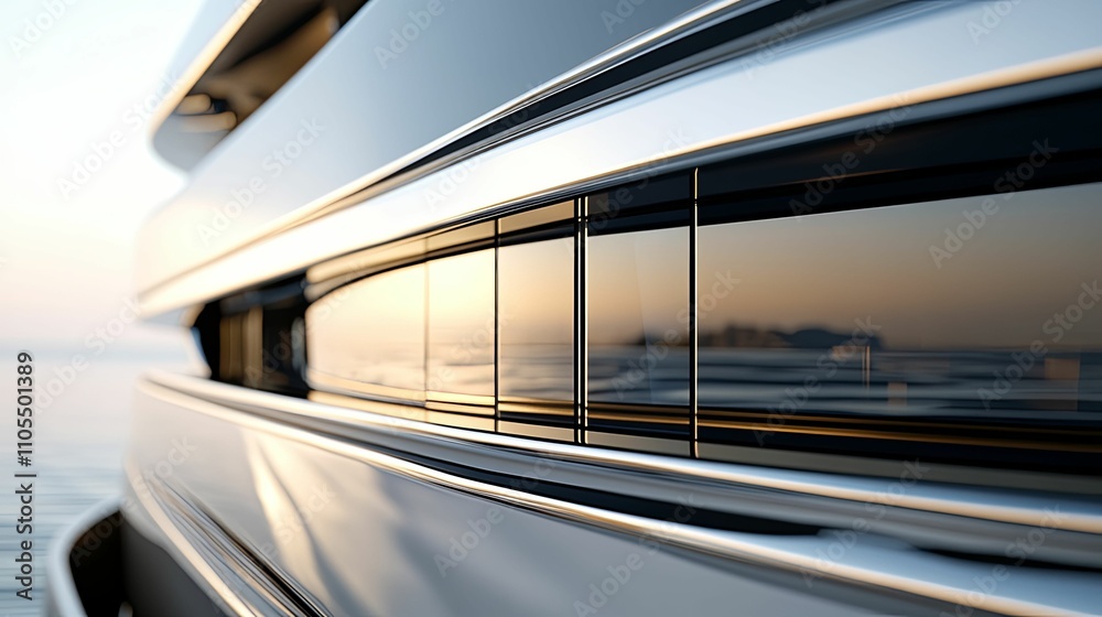 Fototapeta premium Luxury Yacht Window Reflection Sunset Ocean