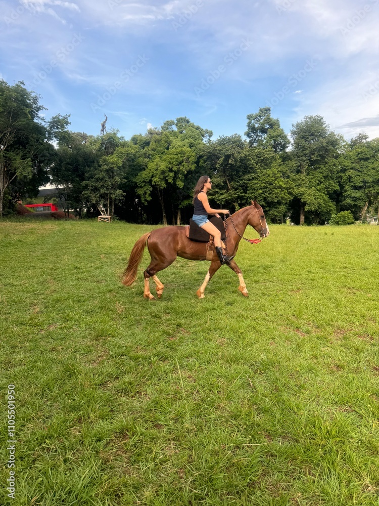 Mulher anda de cavalo Mulher anda de cavalo