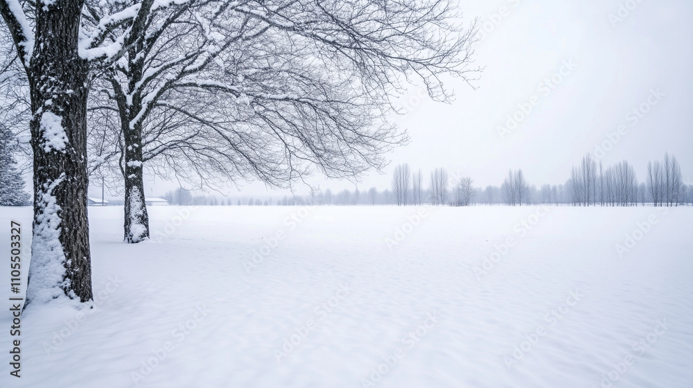 Obraz premium Serene Winter Landscapes with Snowy Fields and Trees