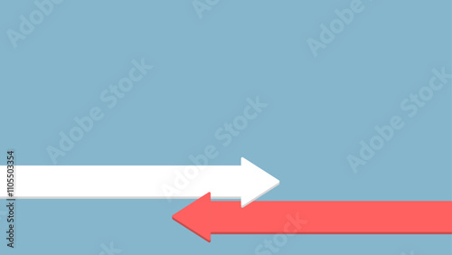 A white arrow pointing right and a red arrow pointing left, symbolizing opposition or direction change on a blue background