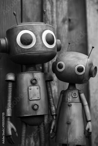 illustration robots bizarre rigolo, étrange, fun, dessin, mignon, tout-petits, adorable, joli, fun, robotique, androïde
