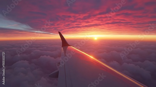 Airplane Wing Sunset Above Cloud Layer photo