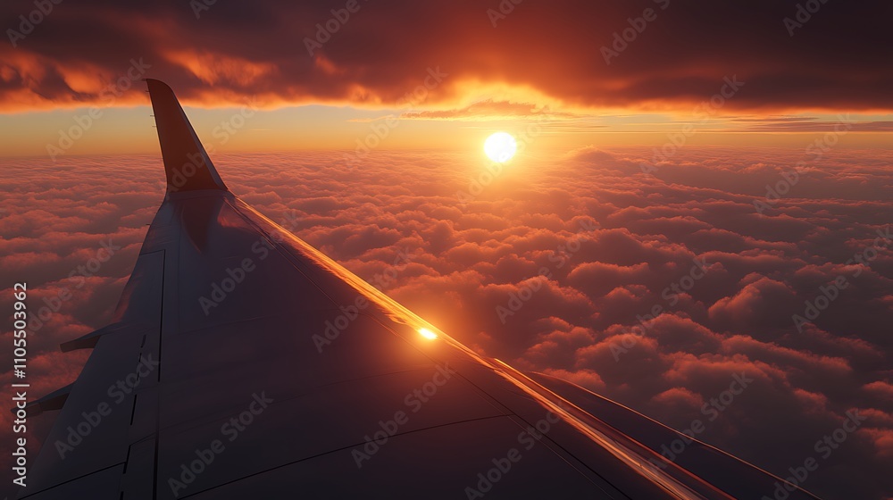 Airplane Wing Sunset Above a Sea of Clouds Airplane Wing Sunset Above a Sea of Clouds