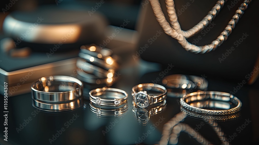 Elegant Silver Rings And Watch Displayed Beautifully Elegant Silver Rings And Watch Displayed Beautifully