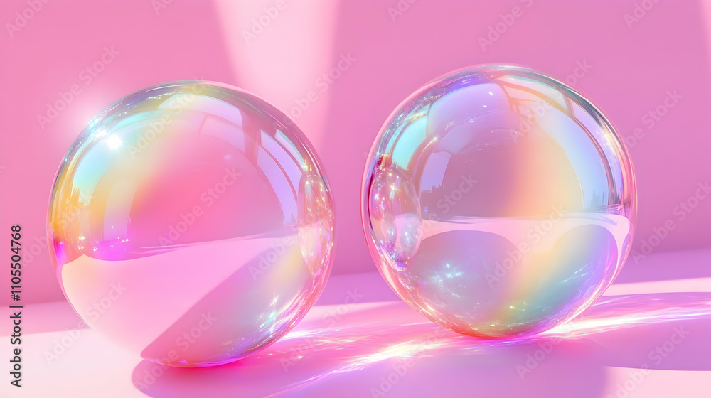 Iridescent Glass Spheres with Pink Backdrop Iridescent Glass Spheres with Pink Backdrop