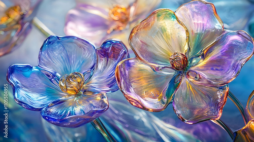  Rainbow Glass Pansy Flowers with Blue Hue