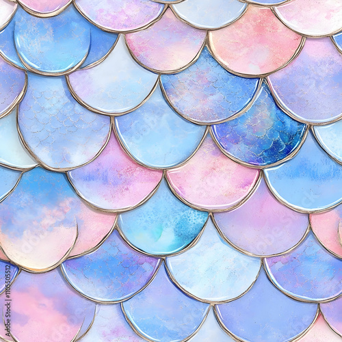 A watercolor mermaid scale pattern with shimmering