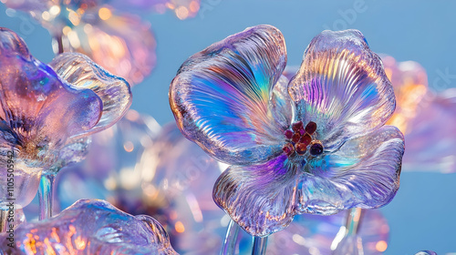 Colorful Glass Pansy on Blue