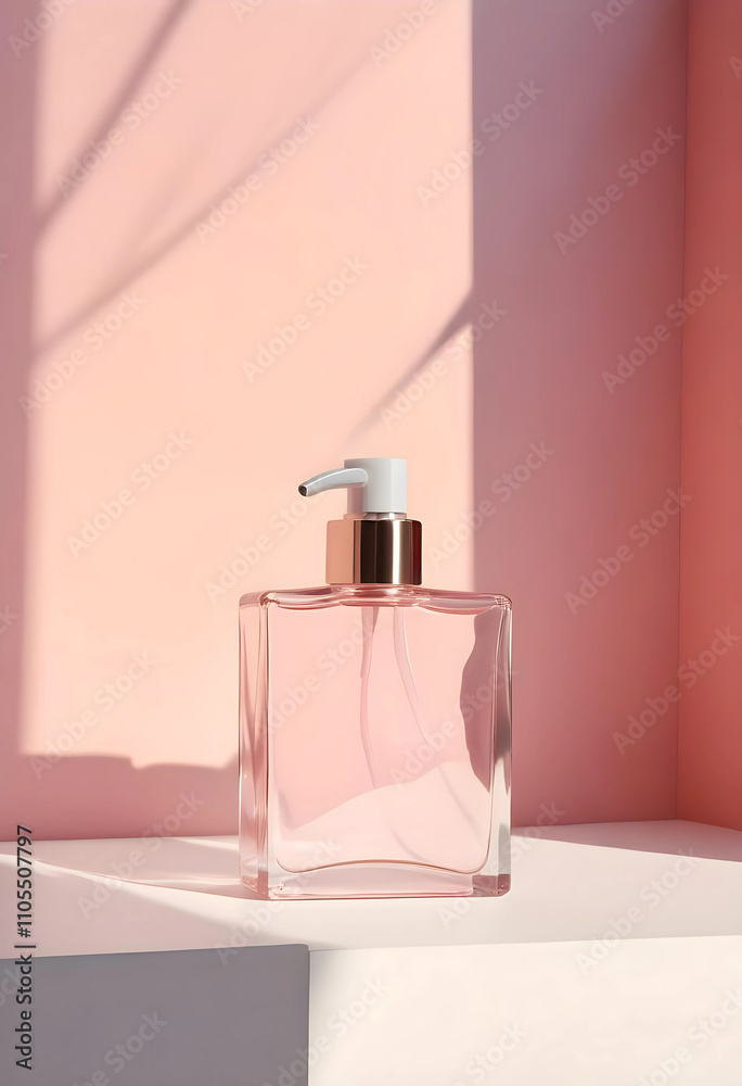 Glass Bottle with Metallic Pump on White Surface Against a Pink Background with Shadows – Minimalist Product Photography
Glass Bottle with Metallic Pump on White Surface Against a Pink Background with Shadows – Minimalist Product Photography