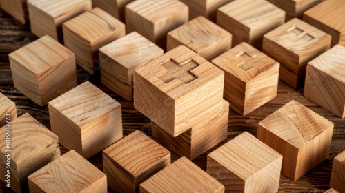 Health Insurance Concept arranging wood block stacking with icon healthcare medical. A medical cross