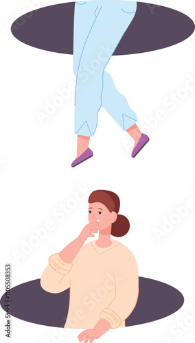 Woman fall in portal hole. Fantasy energy teleport