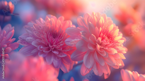 Pink Flower Illustration, Soft Bloom Background