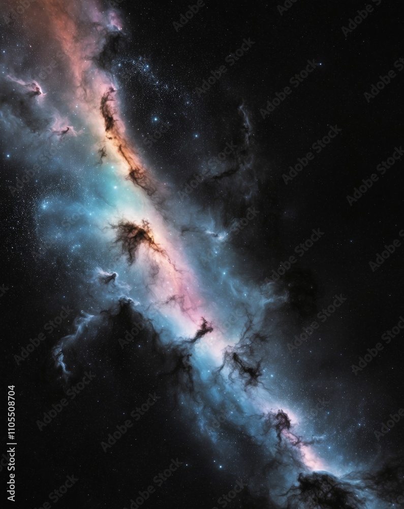 Obraz premium A stunning display of vibrant colors and cosmic dust fills the vastness of space.